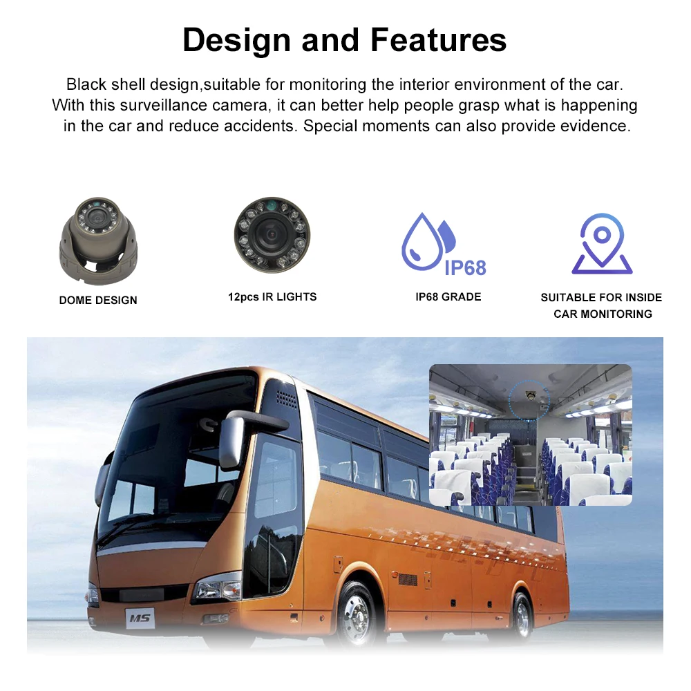 PJAUTO Bus Inside Camera AHD 720P 1080P Surveillance Camera for Safety