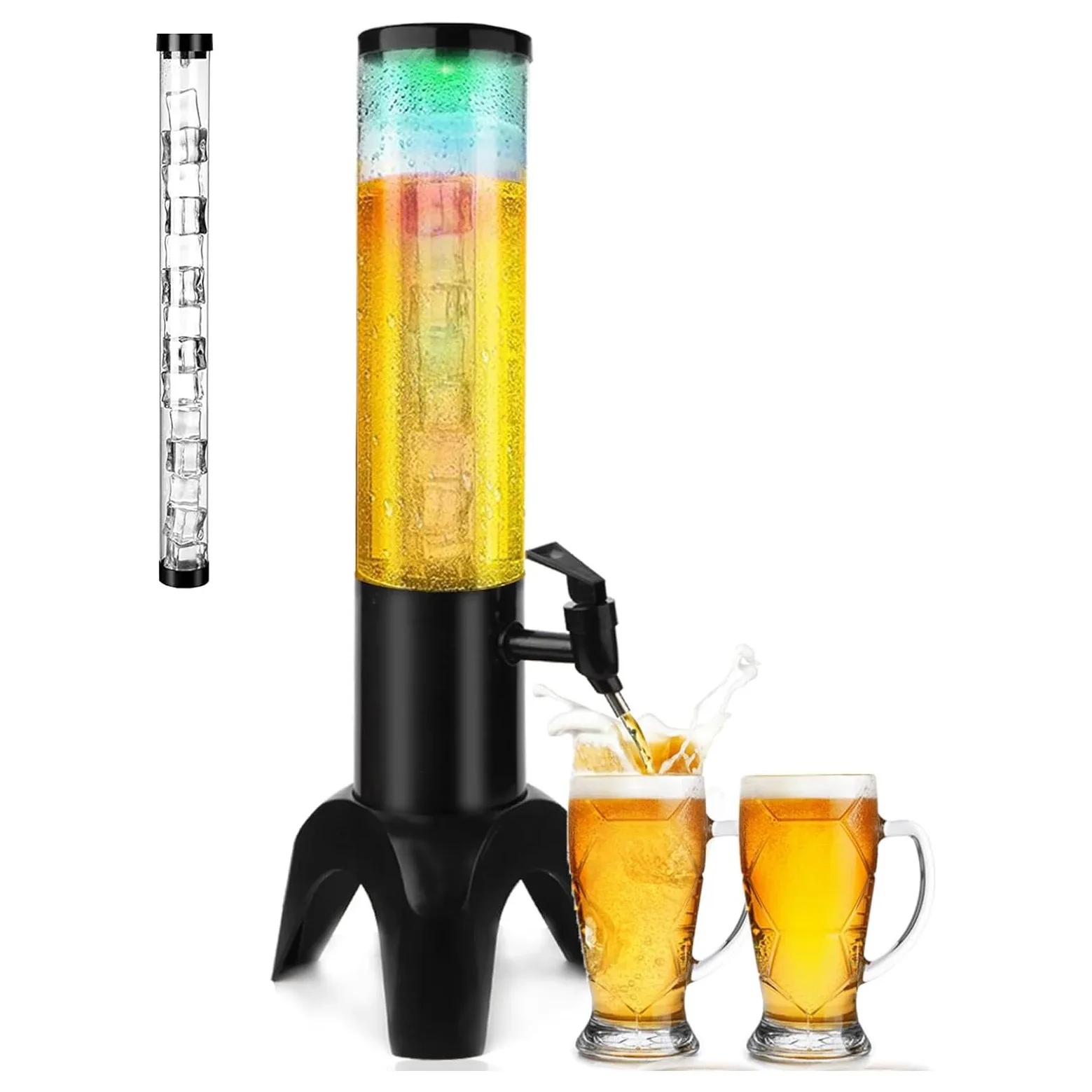 Best-selling Drinking beer tower 3.0 liter Beer Dispenser Tap Portable Led Light with stainless steel ice tube