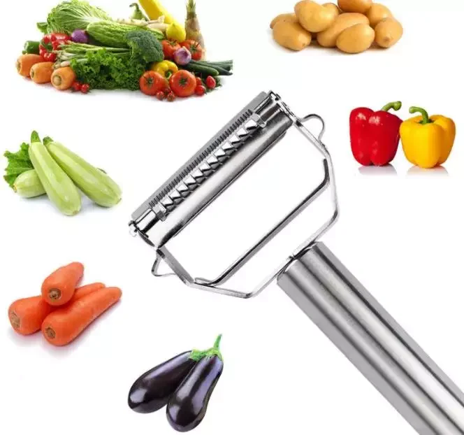 Hot Selling Multifunctional Fruit Vegetable Julienne Peeler Stainless Steel Hand Vegetable Peeler With Cleaning Brush