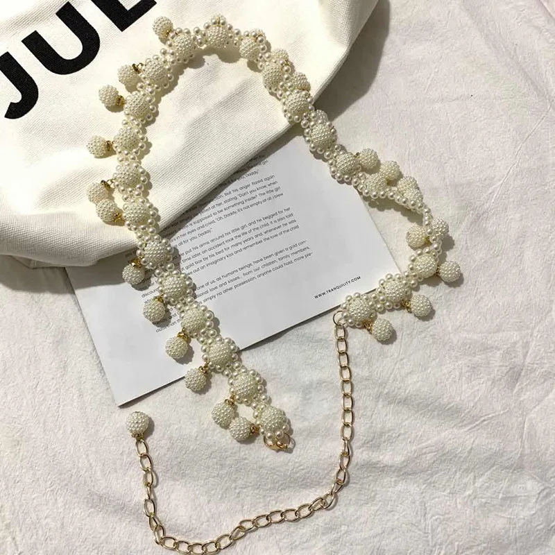 New Ladies Pearl Waist Chain Women Long Dress Decoration Custom Waist Chain Fashion Slim Pearl Chain Belt Wholesale