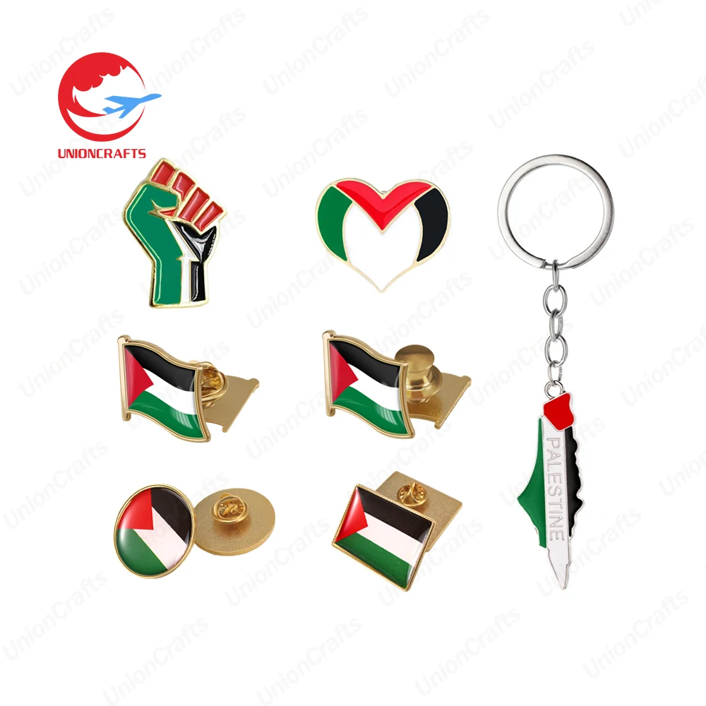 Wholesale factory customized palestine keychain key ring necklace flag button pin country palestine enamel badge brooch pins