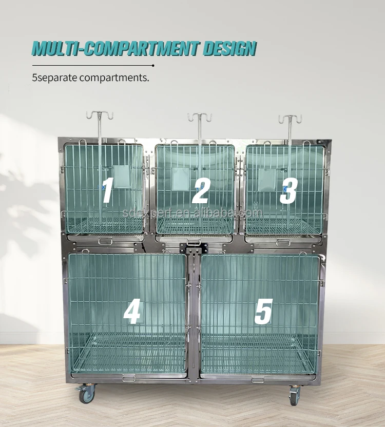 Medical Grade SUS304 Stainless Steel Veterinary Equipment Animal Metal Cage for Dog Cat Small Vet Animal Clinic