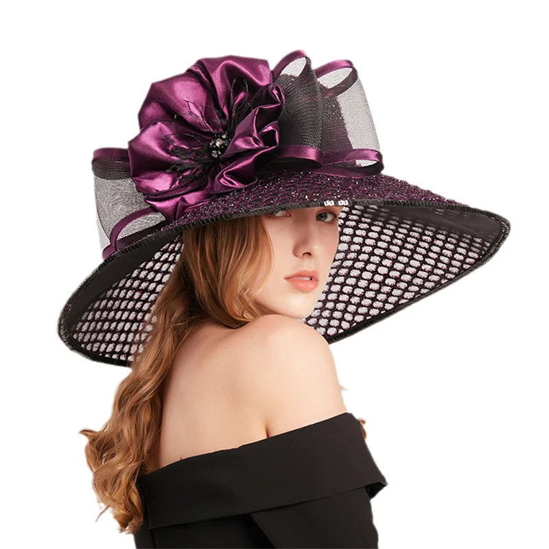 Hot Sale Custom Logo Fashion Wedding Hat Kentucky Derby Wide Brim Appliques Party Church Hats Formal Hats