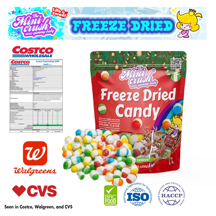 Wholesale freeze dry fruity jelly bean sweet snacks custom freeze dried Rainbow gummy Candy for Christmas