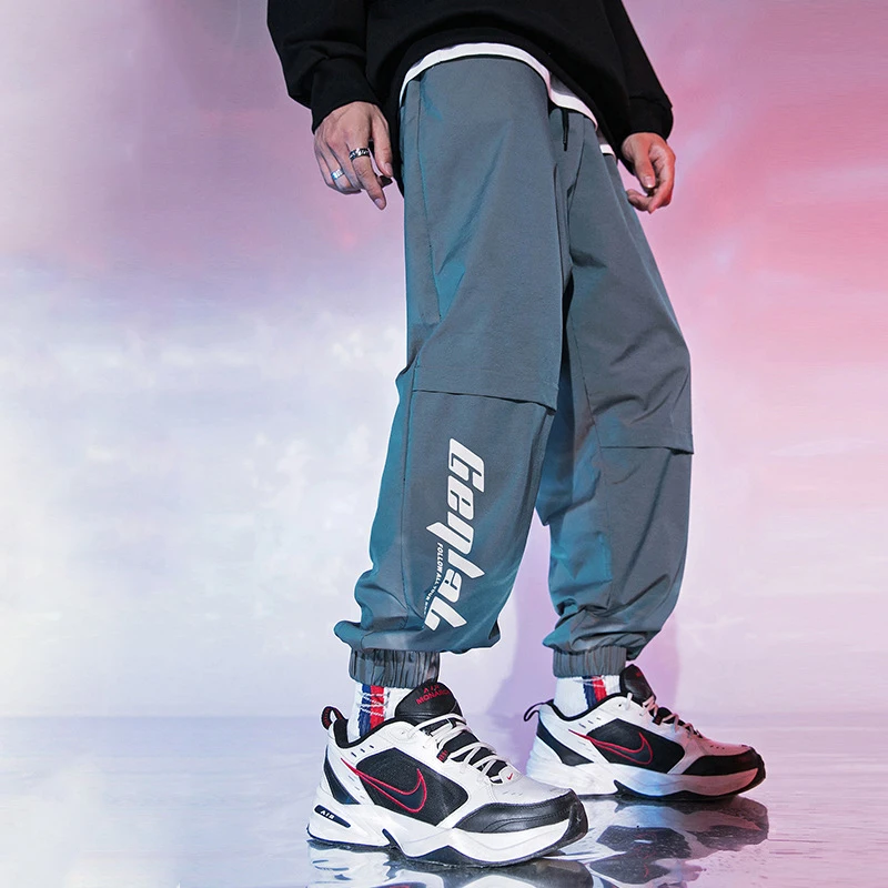 Новое поступление, уличная одежда, мужские нейлоновые Светоотражающие спортивные брюки