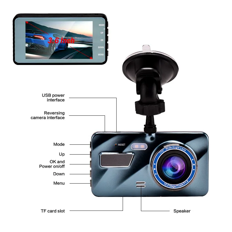 4 inch Car DVR Dash Camera Dual Lens Full HD 1080P G-Sensor Dashcam Video Loop Recording 170 Degree Night Vision