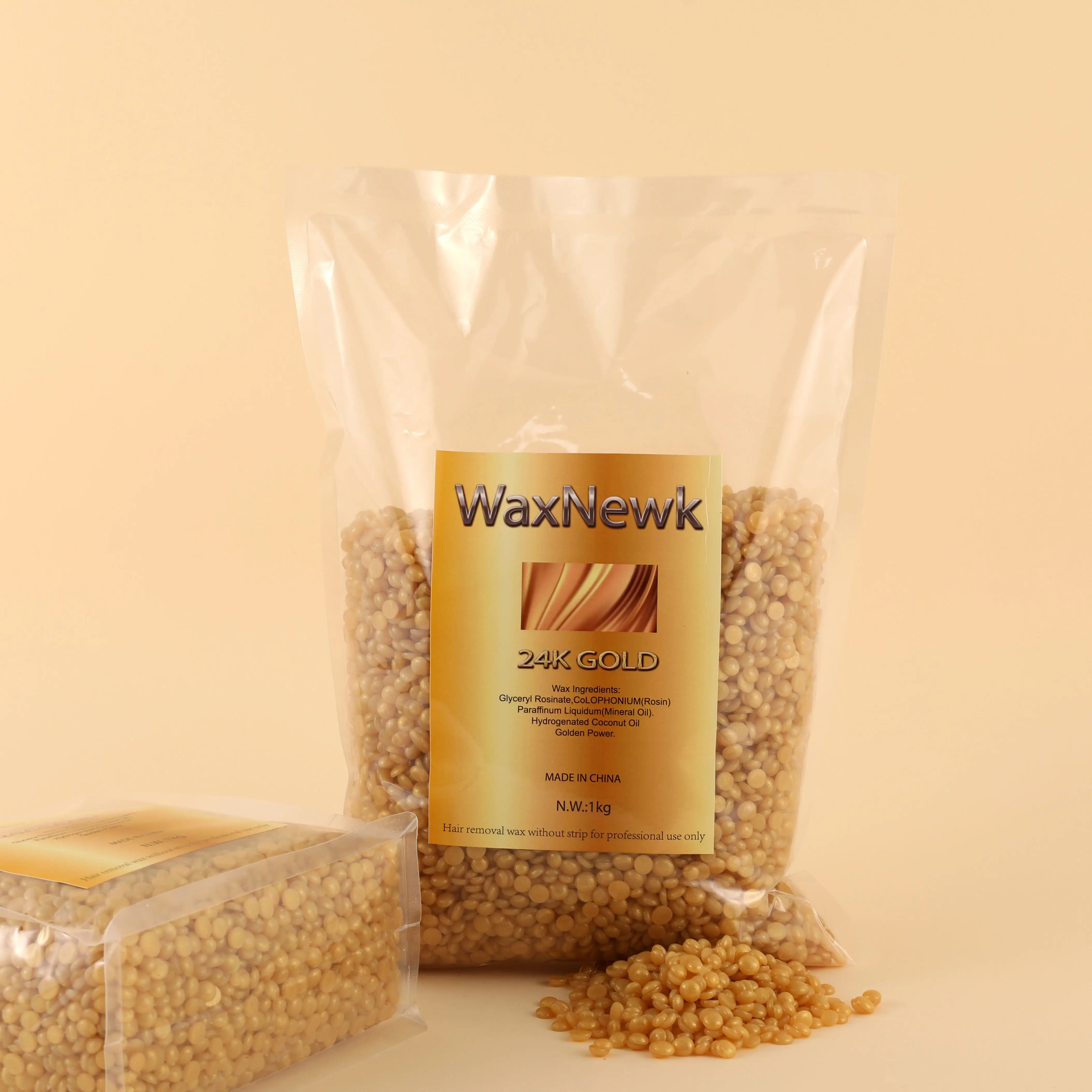 WaxNewK 1kg 24K gold rosin dry fast wax beans glitter wax golden hard solid hard depilation 1000g body painless wax