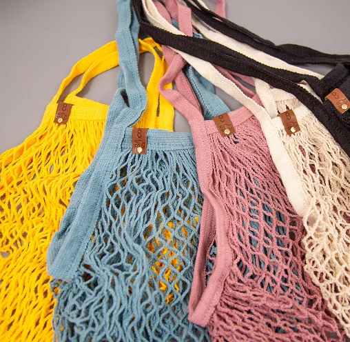 Eco Friendly colorful Custom Logo net mesh maket shoulder bags organic 100%  cotton groceries Shopping tote bags for vegetables