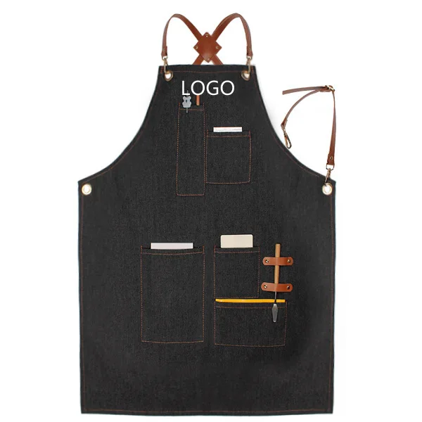 Cafe restaurant work strap denim apron custom logo tool bbq apron