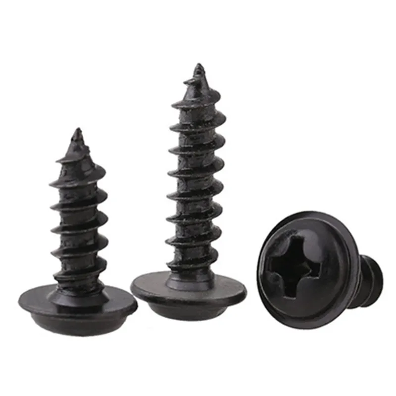 M1.4 M1.7 M2.6 M3- M5 304 Stainless Steel Black DIN968 Cross Phillips Pan Round Head W/ Washer Collar Self-tapping Screw