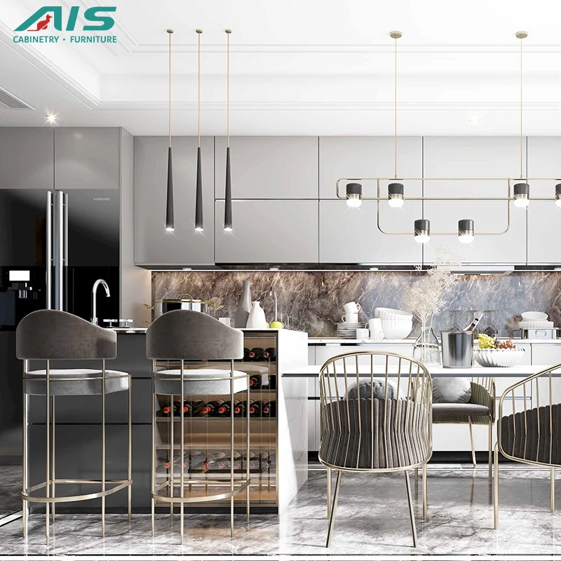Ais European Modular Assembly Frame Luxury Style White Luxury Bright Recessed Kitchen Cabinets On Island