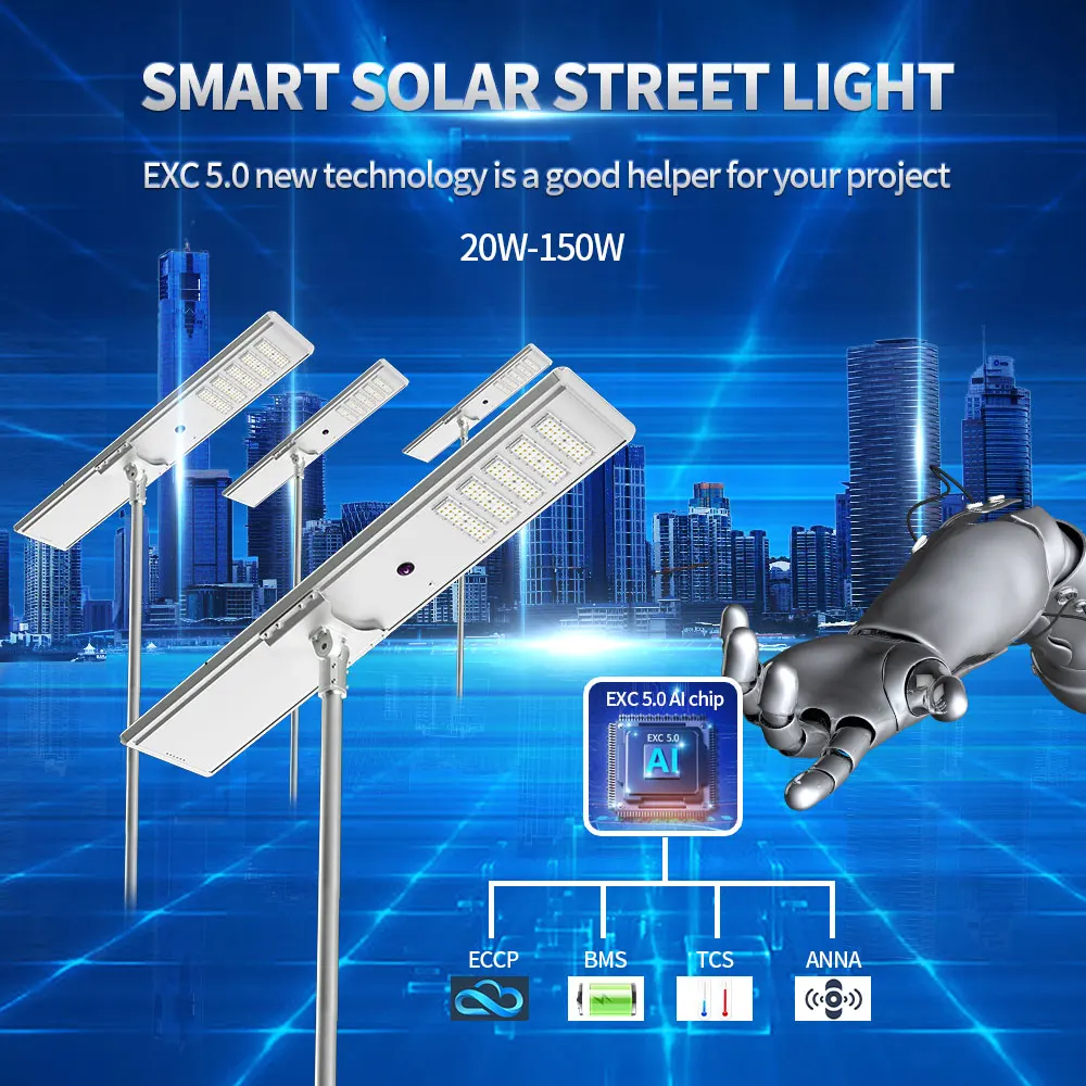 EXC antique 5g smart dongguan 75w 90 watt professional manufacture solar flood led street lamp with sound