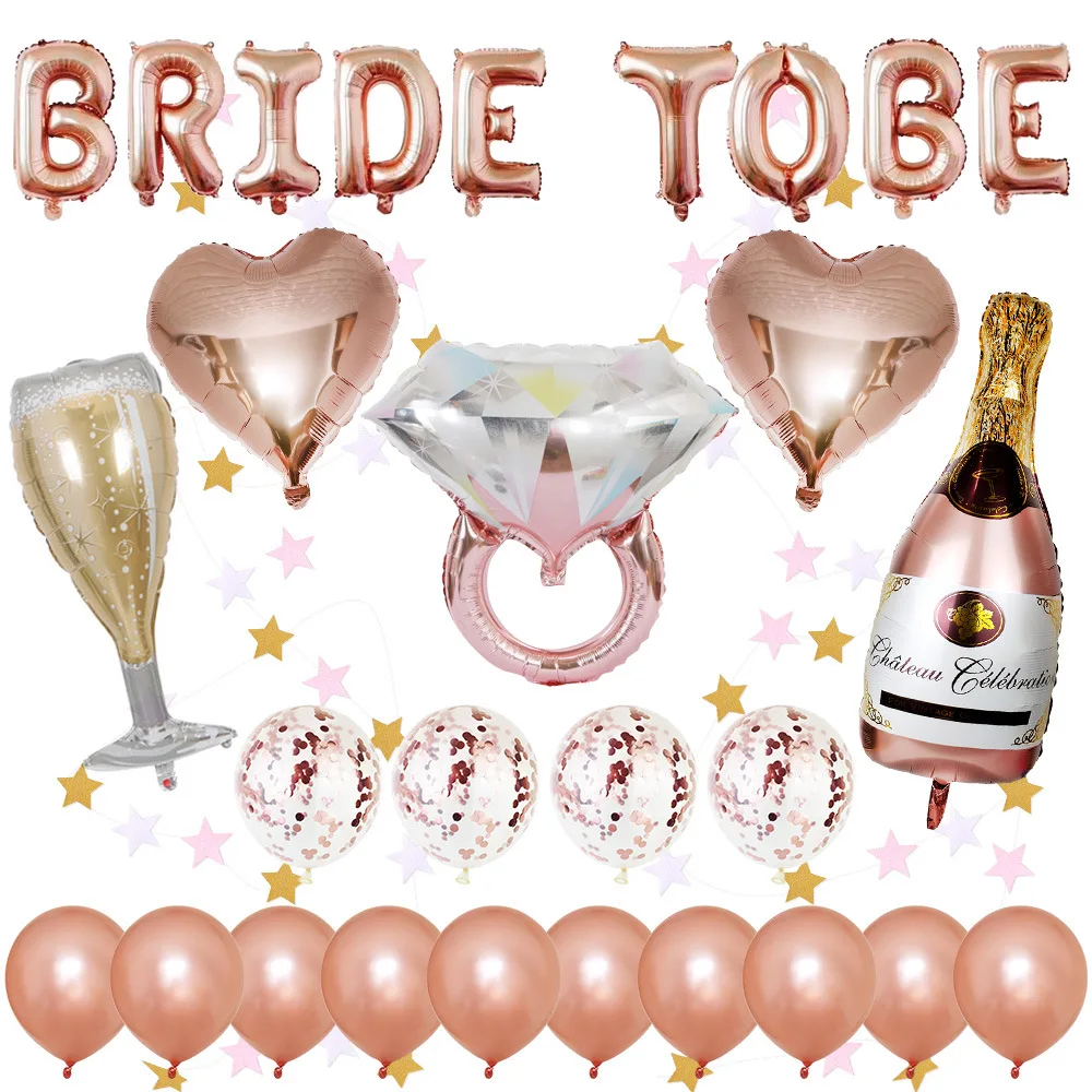 Bachelorette party balloon set rose gold bride tobe wine glass bottle balloon diamond ring set hot cross-border sales
