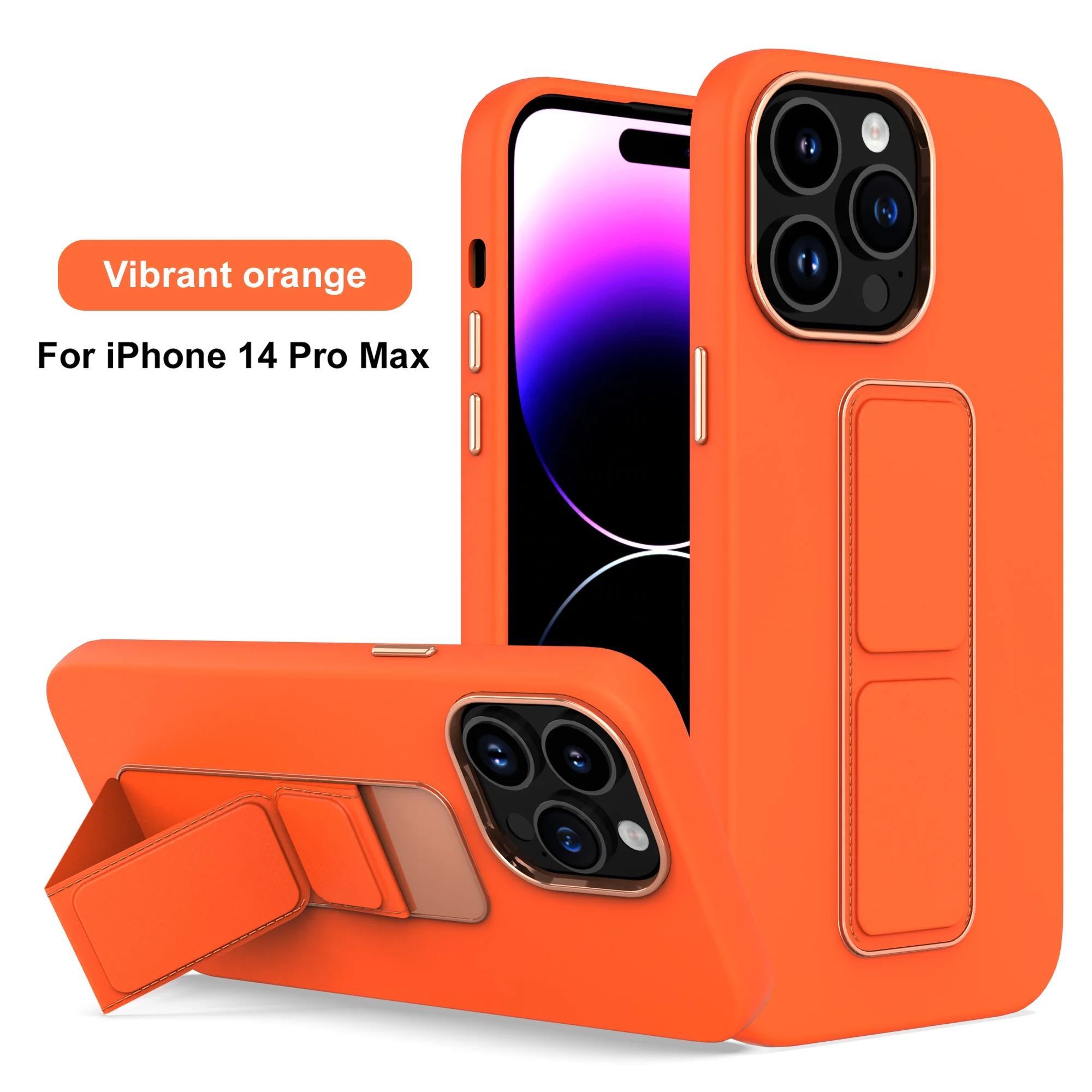 Electroplating Gilding Shockproof Stand Case For iPhone 14 13 Pro Max Luxury Plated Soft Phone Cover Case With Holder