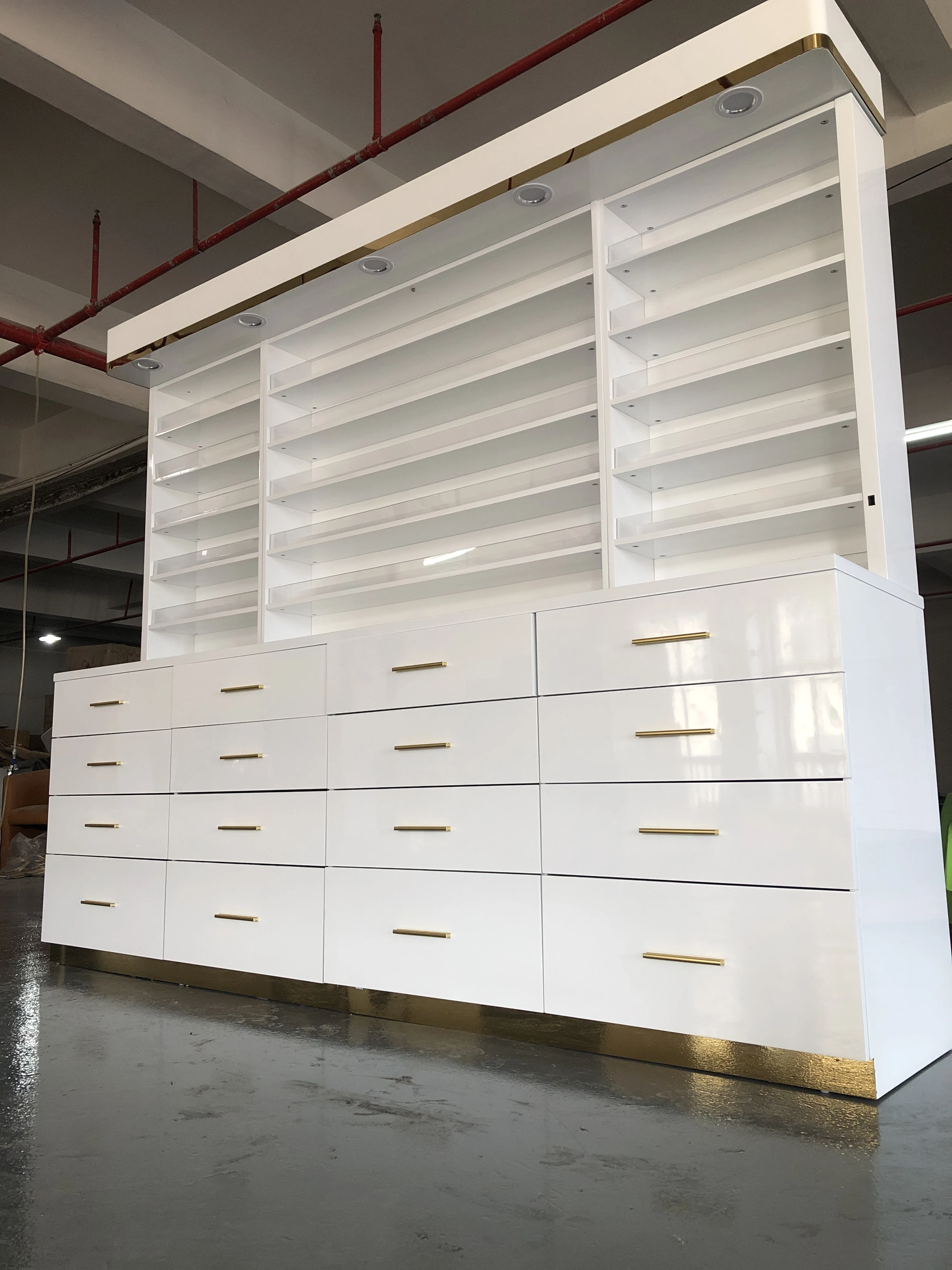 Klar polish nail art practice stand shop design business cosmetic shelves wall mount hair salon color bar display cabinet