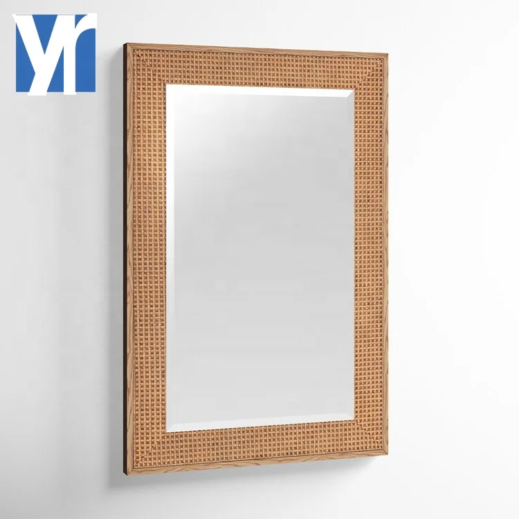 YRMT New Dresser Wicker Rectangle Rattan Art Wall Hanging wood mirror frame