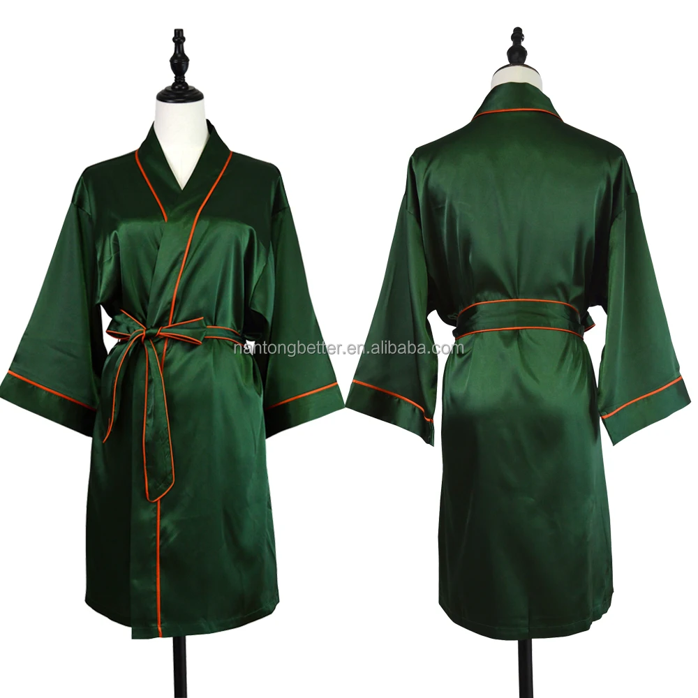 OEM Luxury High Quality with Piping and Pockets Smooth and Soft for Women Silk Satin Kimono Robes Loungewear