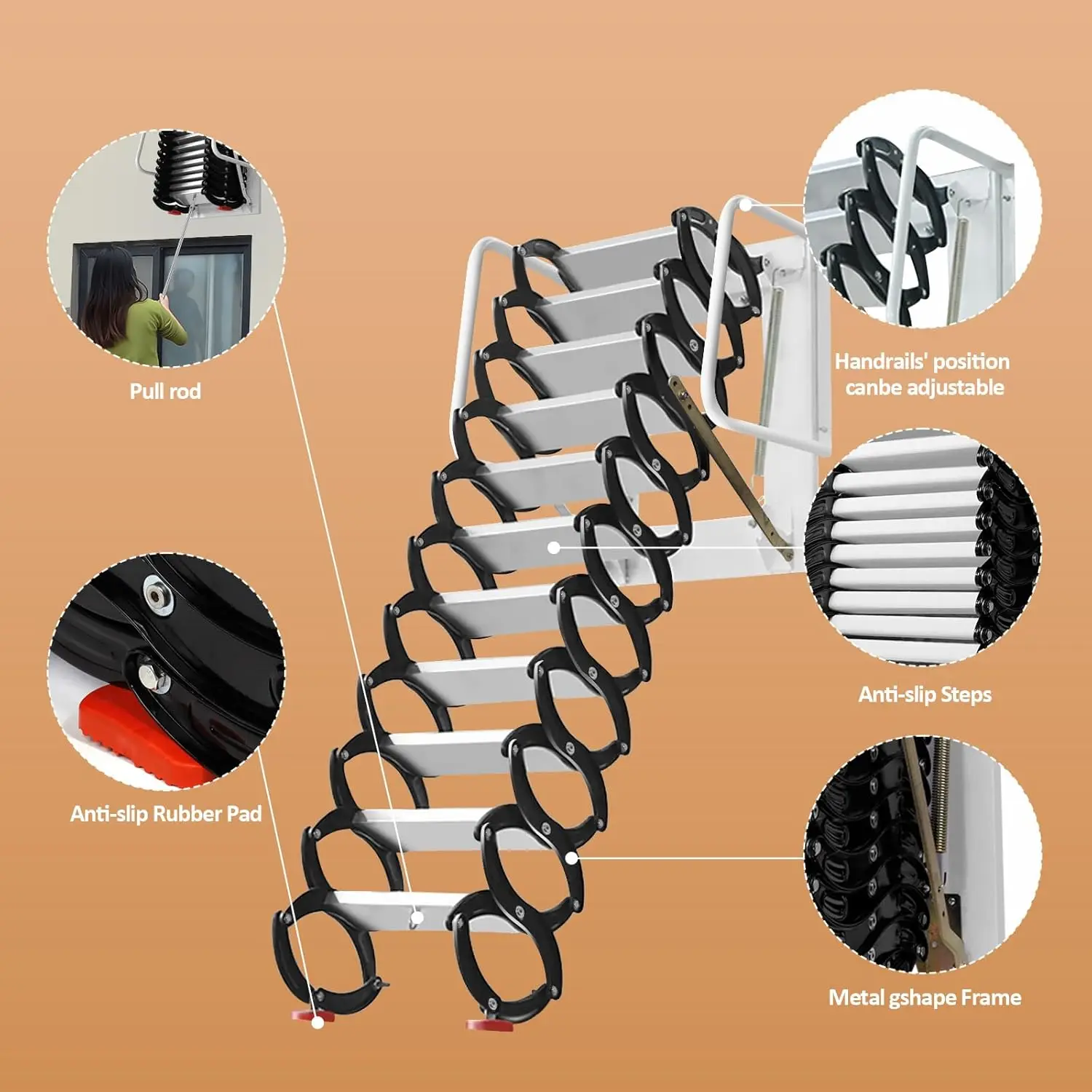 Electric Stairs Attic Ladder Automatic Loft Ladder Aluminum Ceiling Hanging Attic Electric Step Ladder Stairs