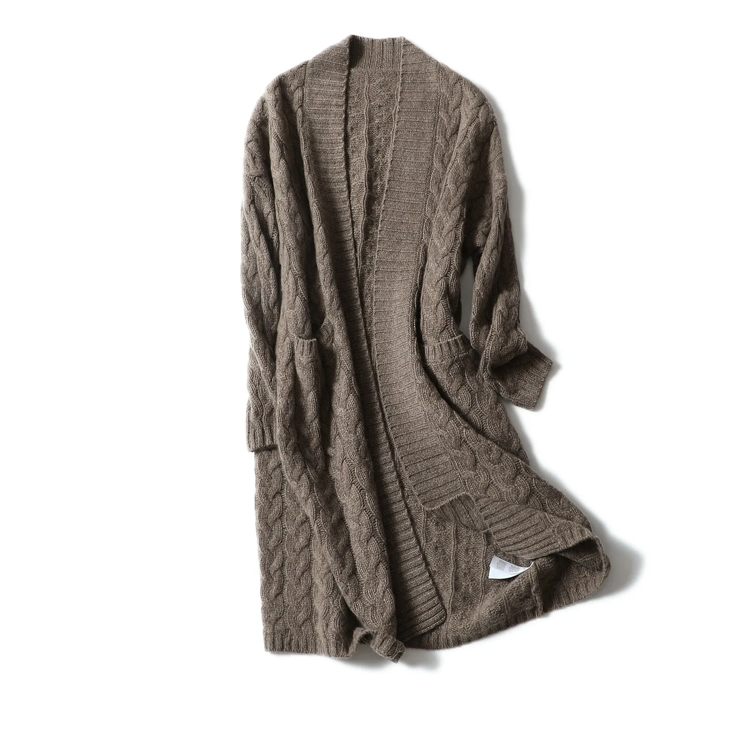 Design Cashmere Women  Sweater Cardigan Plus Size Knit Long Pocket Coat