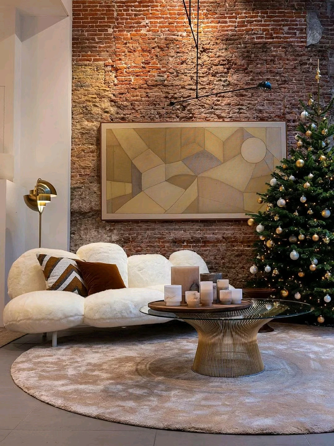 Italian light luxury powder puff plush fabric sofa villa living room simple modern high-grade sofa