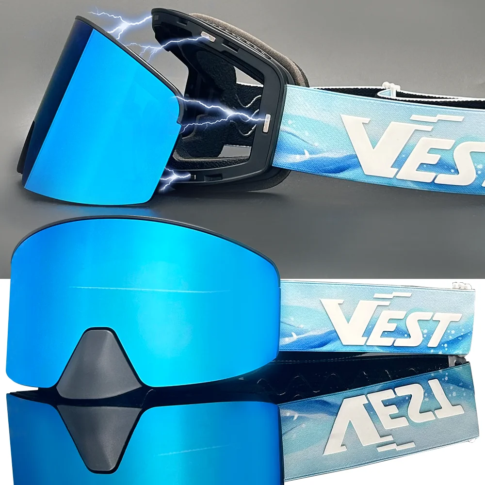 Custom Sample Logo Magnetic Lens Snow Goggles Double Layer Anti Fog UV Protection Wholesale OEM Ski Snowboard Goggles Factory