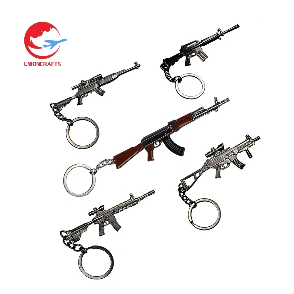 Wholesale customized key chain rings design zinc alloy 3d metal mini sword gun shape keychains
