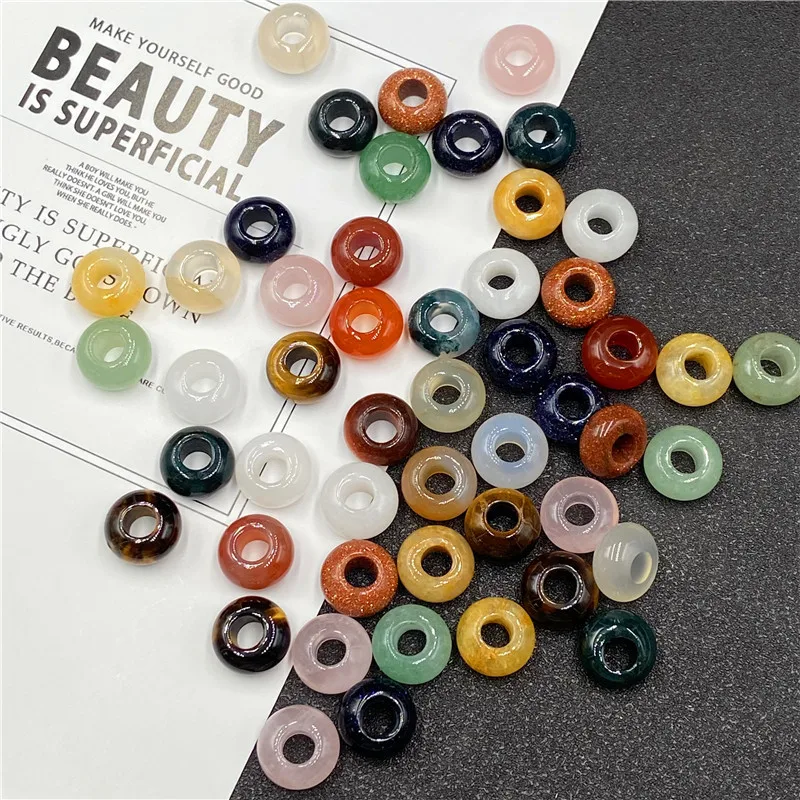 Wholesale 5mm Hole Spacer Beads Tiger Eye Aventurine Obsidian Rose Quartz Crystal Abacus Beads 8*14mm Jewelry Accessories