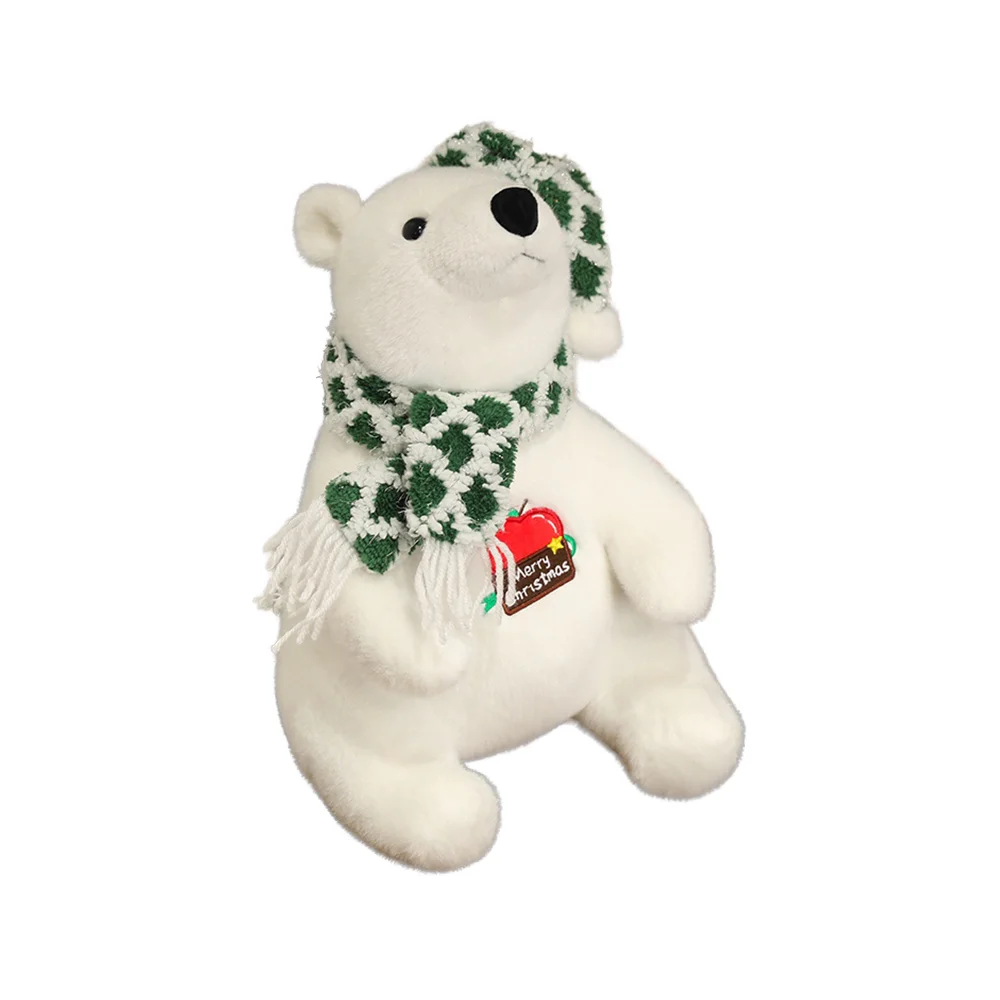 New Cute White Polar Bear Stuffed Toy Soft Cotton Plushie Christmas Ornament Decoration Azo-Free Gift for Children