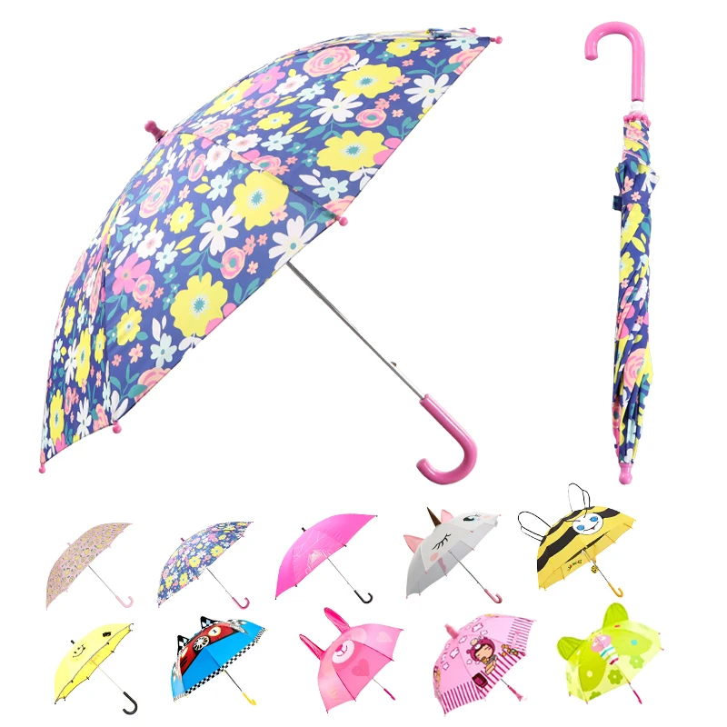 16 inch kids cartoon umbrellas portable mini umbrella digital print cartoon character kids cute umbrella hook handle