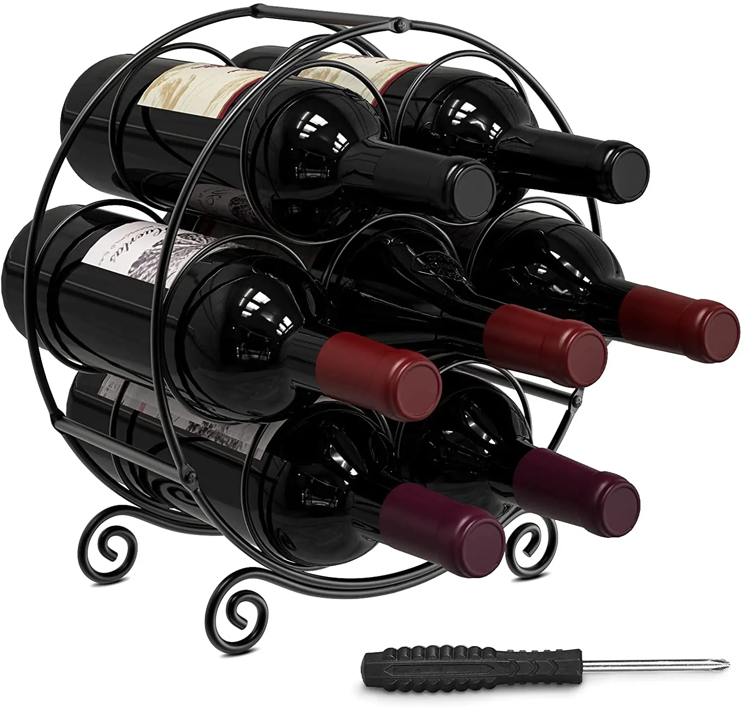 Самостоятельная металлическая Винная стойка Housolution на 7 бутылок, черный держатель для винных бутылок, органайзер для стола, кухни, бара