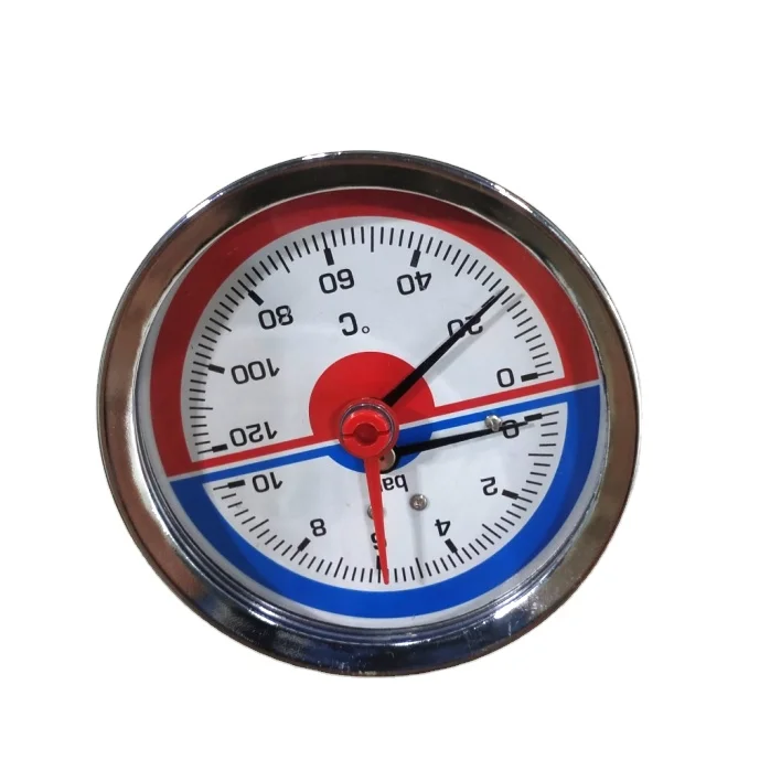 High Grade Iron Case With Check Valve 0-120c Temperature Gauge Back Connection 120c Temperature Pressure Gauge