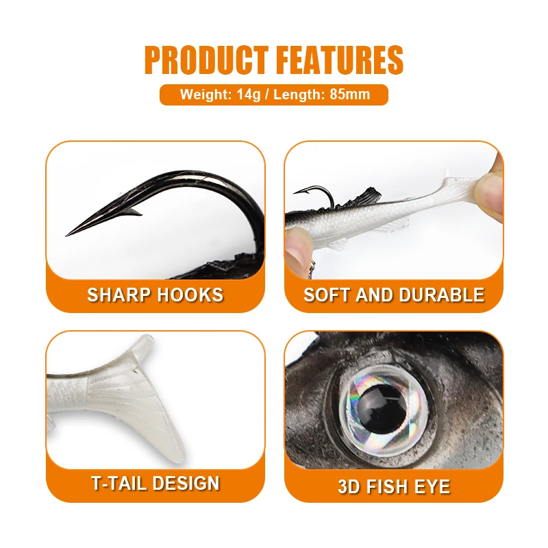THORFORCE 14g/80mm Pesca Soft Swimbait Fishing Lures Sinking Swim Bait for Saltwater Freshwater Bass Trout Crappie
