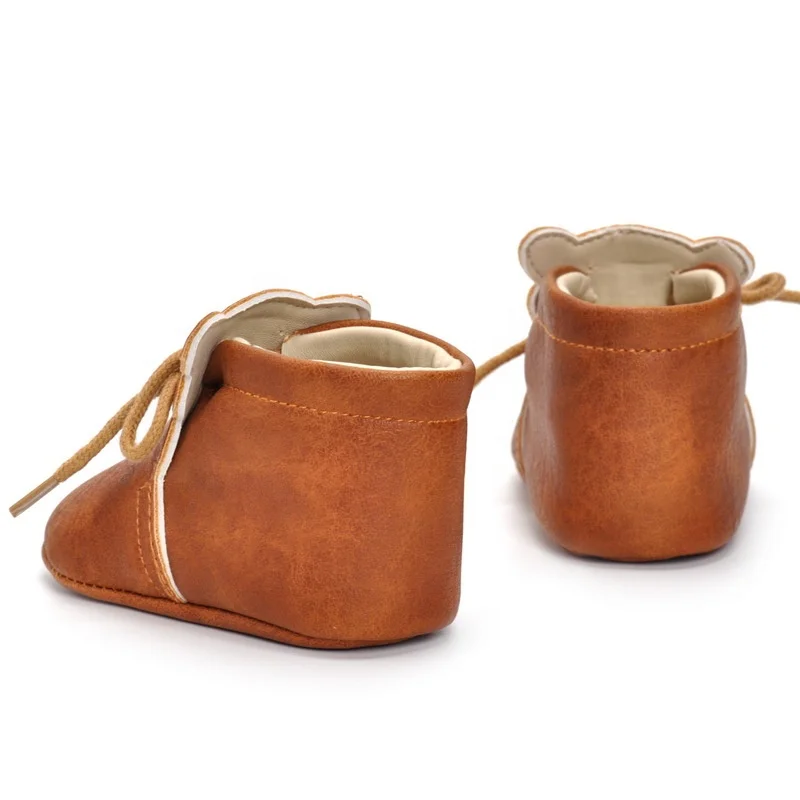 
Brown shoes for baby girls and boys in PU leather - Soft sole boot 