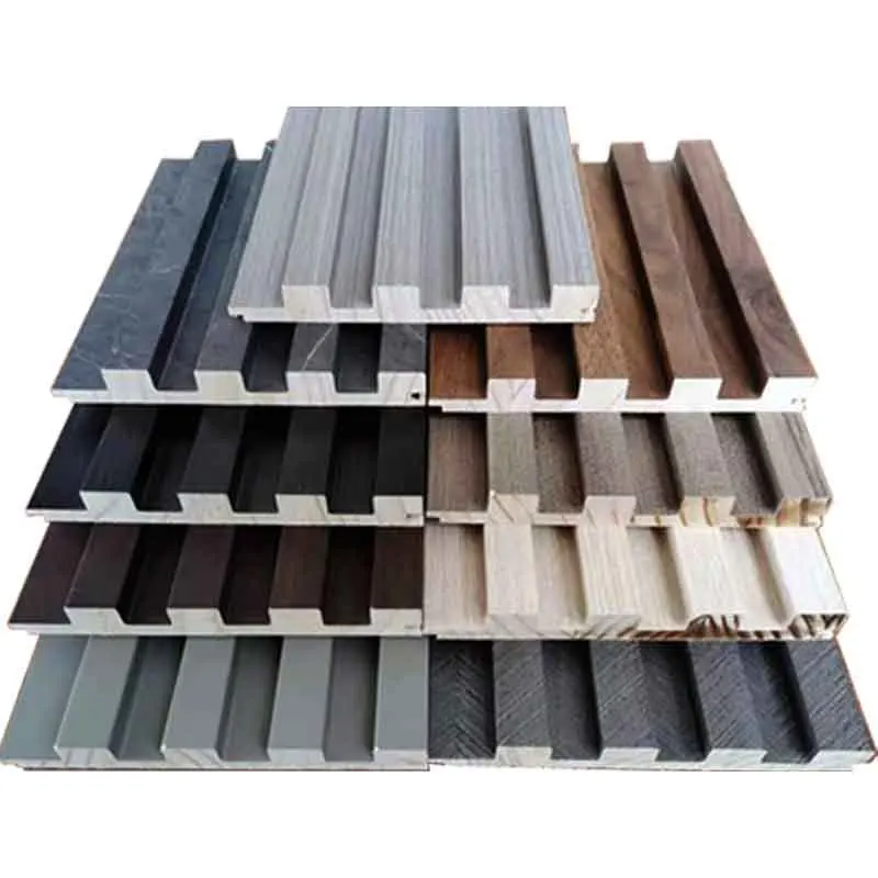 Interior Decoration WPC Bamboo Fiber Fluted Slat PVC Coating 3D Panel De Pared Grille Indoor TV Background Ceiling Wall Panel