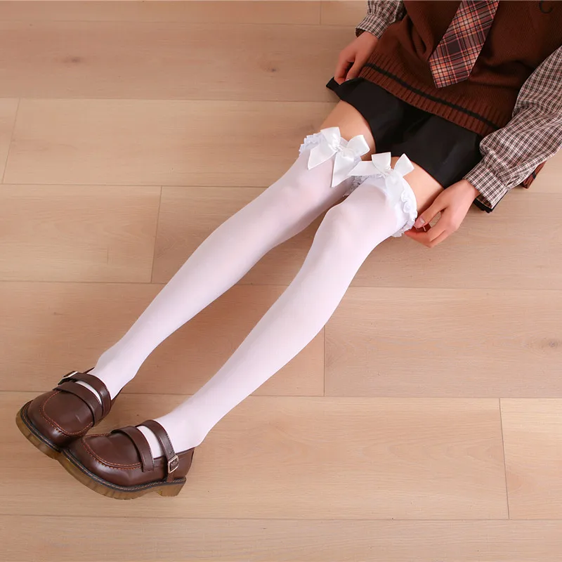 Spring and summer thin knee length stockings for women, sexy transparent lace lace lace bow