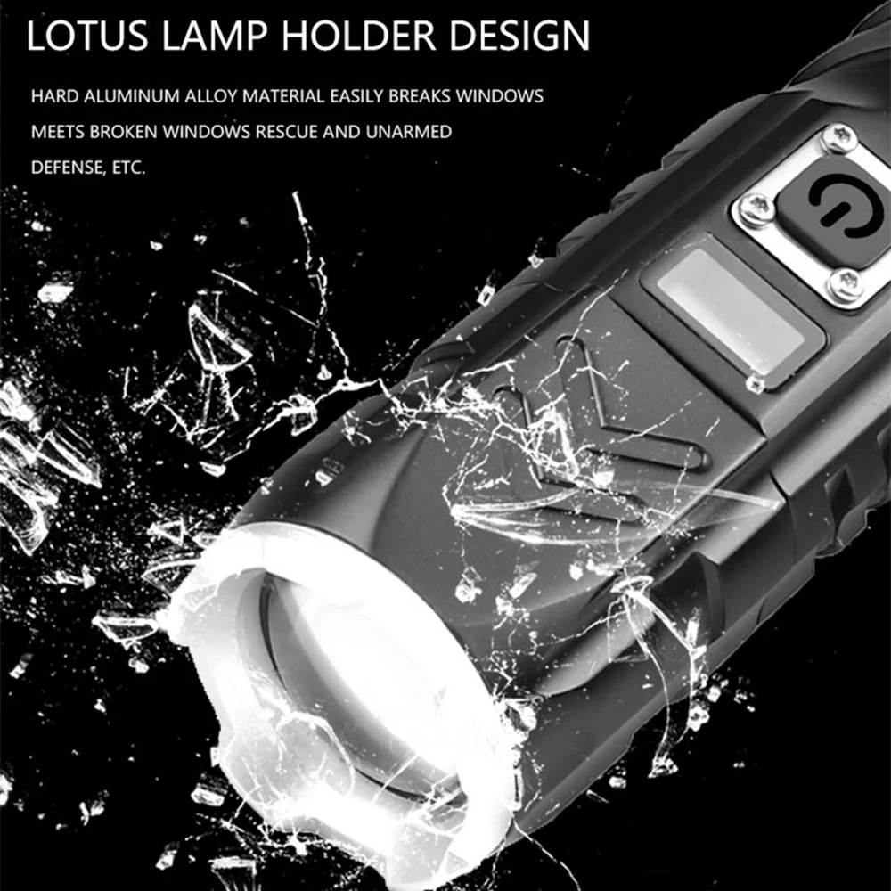 High Powerful  P90 Usb Zoomable Camping Torch With Smart Oled Display Powerful Rechargeable Tactical Led Torches Flashlight