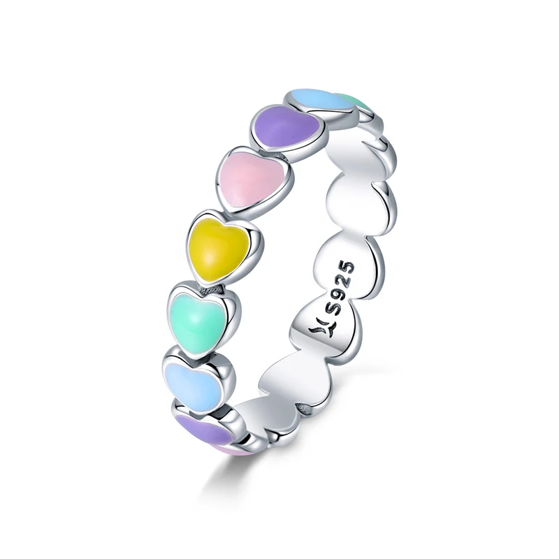 
Fashion Custom Ladies Ring Heart-shaped Colorful Eenamel Rings 925 Sterling Silver Ring Fine Jewelry For Women 
