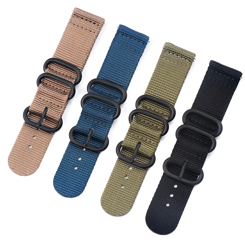Customize 18 20 22 24mm Many Colors 2-piece Bracelet Stripe Webbing Fabric Woven Nylon Wrist Watch Band Strap Wholesale 3 Rings