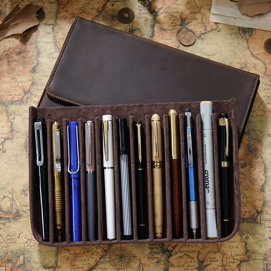 New Arrival Multicolor Color Crazy Horse Leather School Pen Case Box Holder Full Grain Leather Genuine Leather Pencil Box