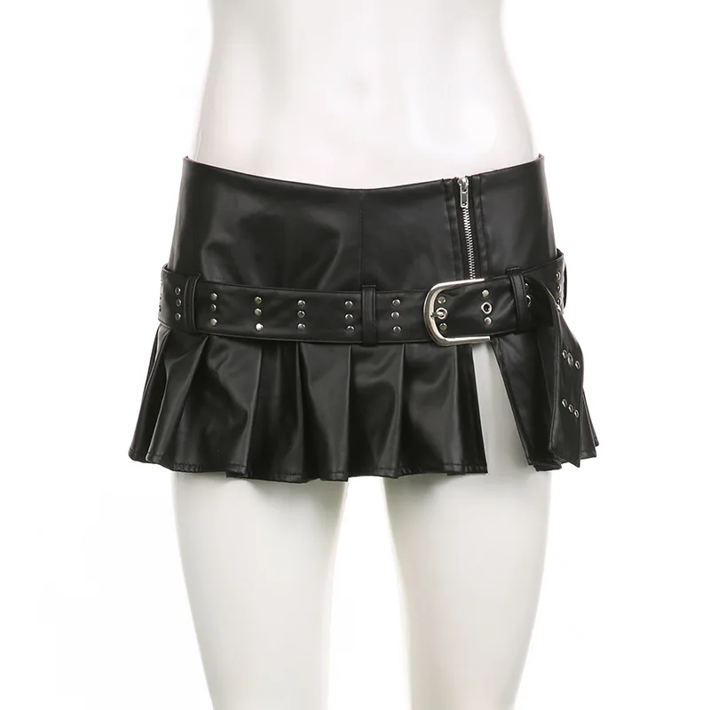 Cool girl ladies skirts low waist black color a line skirt women pu leather skirt sexy