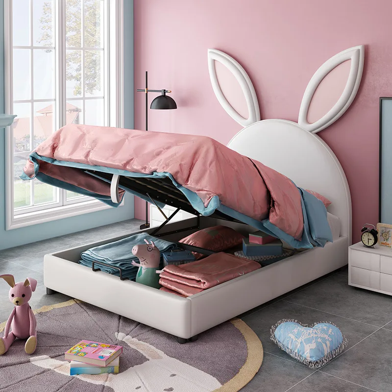 Rabbit ears lovely children bed for girl cartoon leather furniture