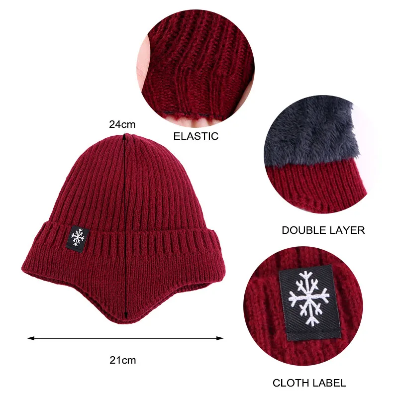 Fashion Design Caps Ear Wrapped Knit Hats With Snowflake Patterns Acrylic Winter Beanies Warm Hats