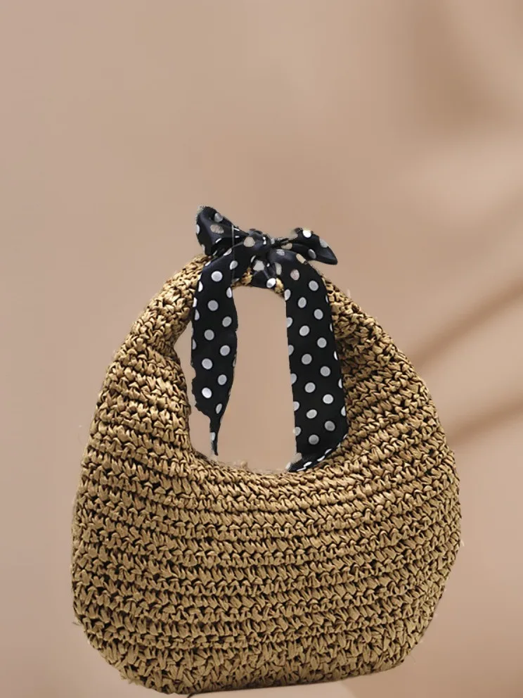 Custom Logo 2024 New Fashion Crochet Bag Straw Beach Bag Shoulder Handbag Hand Woven Tassel Straw Tote Bag For Women