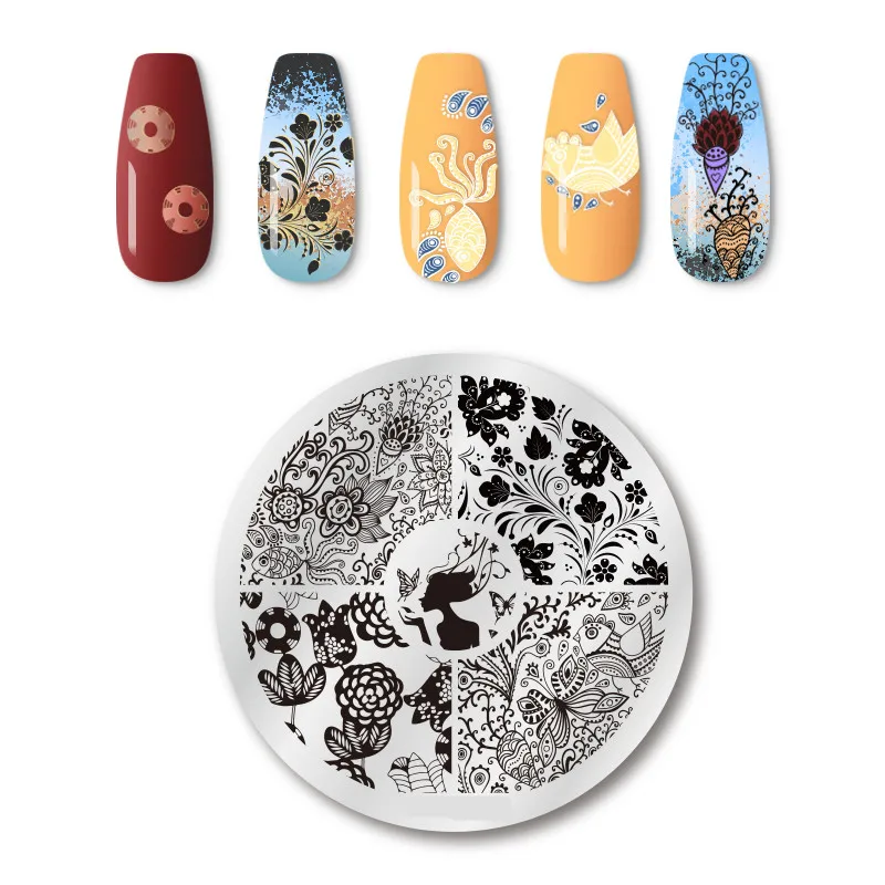 Nail Art Template Stamping Plate Design Flower Animal Glass Temperature Lace Stamp Template Plate Image