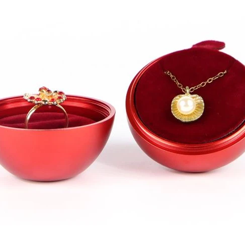Luxury Valentines Christmas Eve Gift Metal Gold Jewelry Golden Little Red Apple Shape Festival Ring Pendant Jewelry Package Box