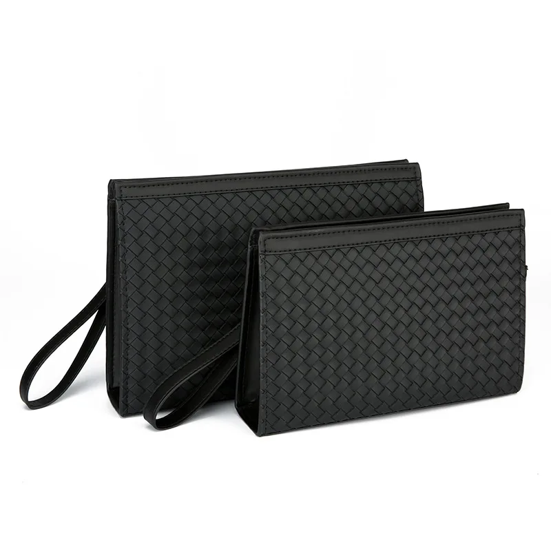 Large Capacity Long Wallet Soft Leather Woven Business Envelope Clutch Card Bag Hand Bag For Men