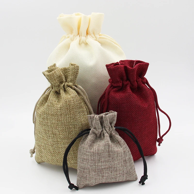 custom  drawstring  burlap linen bag pouch for packaging