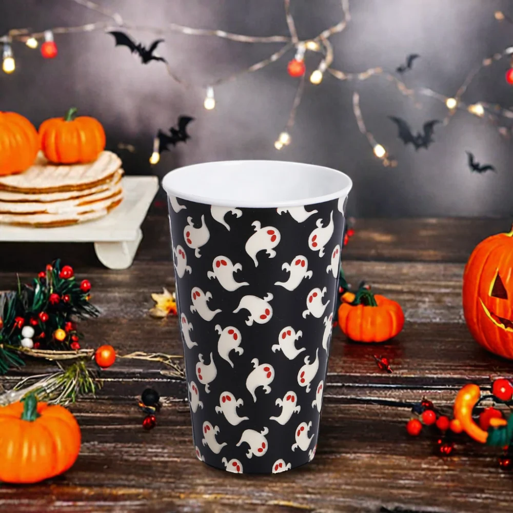 Customizable 6-Pack 24 oz Plastic Drink Cups with Skull Design Reusable for Halloween Party Promotional Supplies