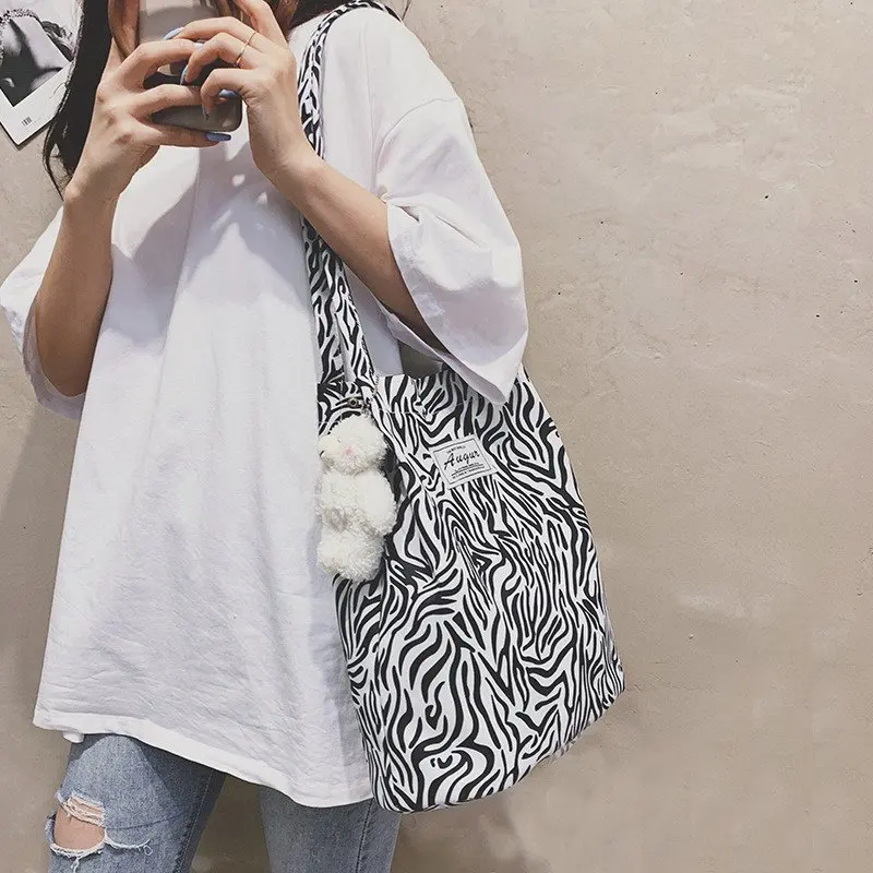 Newspaper Printed Canvas Tote Bag Large Capacity Travel To Work Shoulder Bag Student Japanese Retro Women Handbags