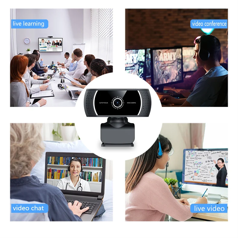 Manufacturer Hd 720p Mini Usb Live Streaming Webcam with Microphone Stock 4k Vlogging Camera HD Glass Lens 4k 180 Degree Webcam